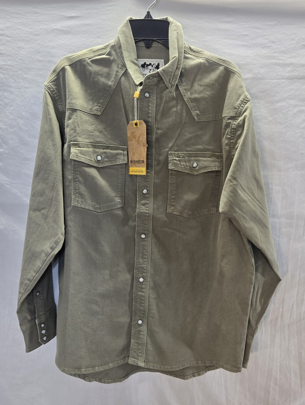 Schaefer Outfitter Men's Large Western Denim Snap Cowboy Shirt Sage New